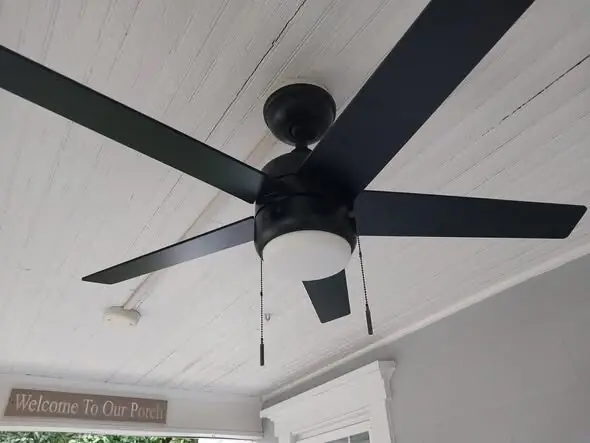 The same porch ceiling with a new ceiling fan installed